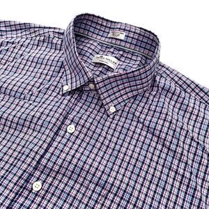Peter Millar Crown Ease Long Sleeve Button Down Shirt Blue/Pink/Teal Plaid XXL
